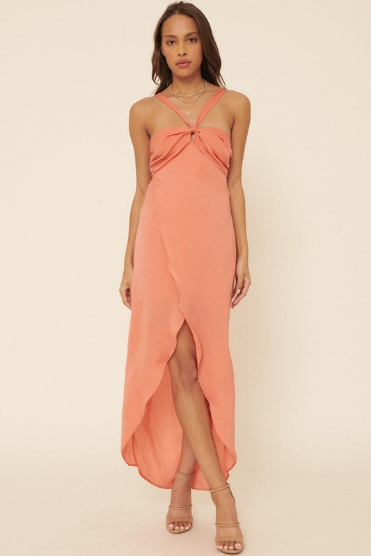 The Cape Cod Satin Tulip Hem Maxi Dress