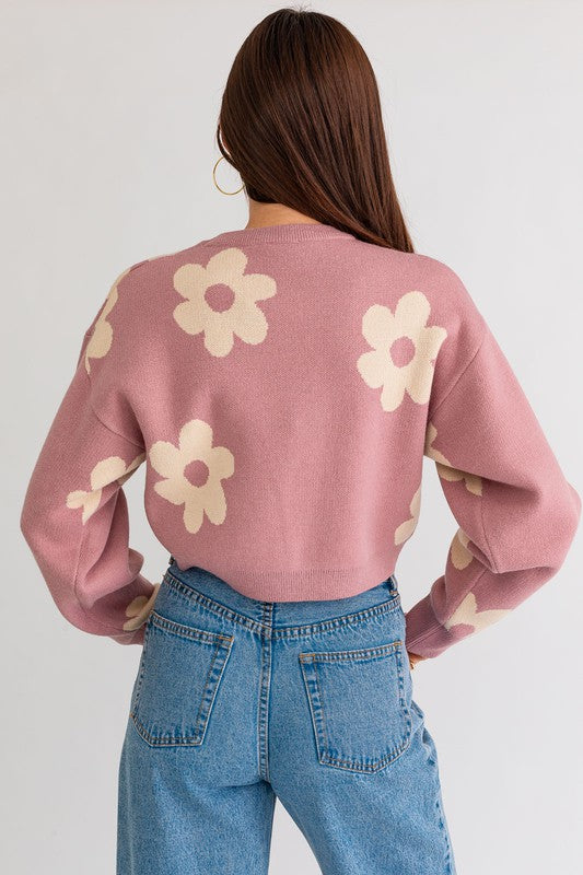 The Petals Pink & Cream Daisy Cropped Sweater