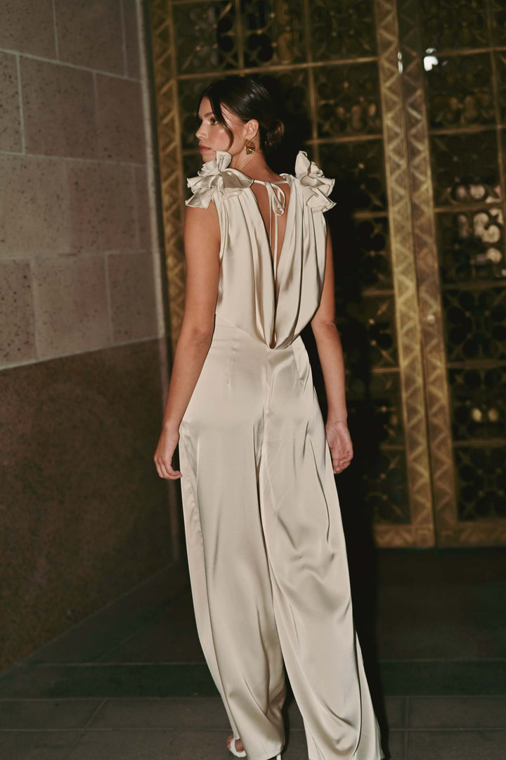 The Modern Elegance Floral Shoulder Satin Jumpsuit