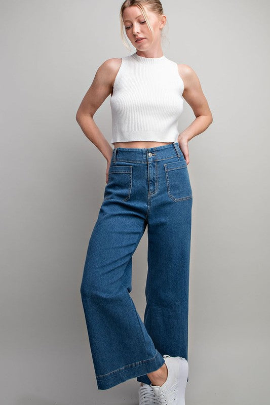 The Get In Line Front Pocket Wide Leg Jeans