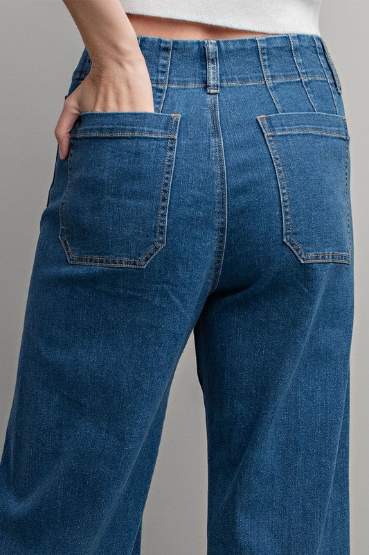 The Get In Line Front Pocket Wide Leg Jeans