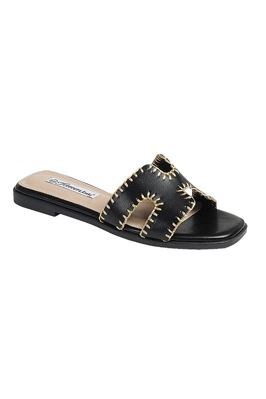 The Bodega Black Stitched Sandals