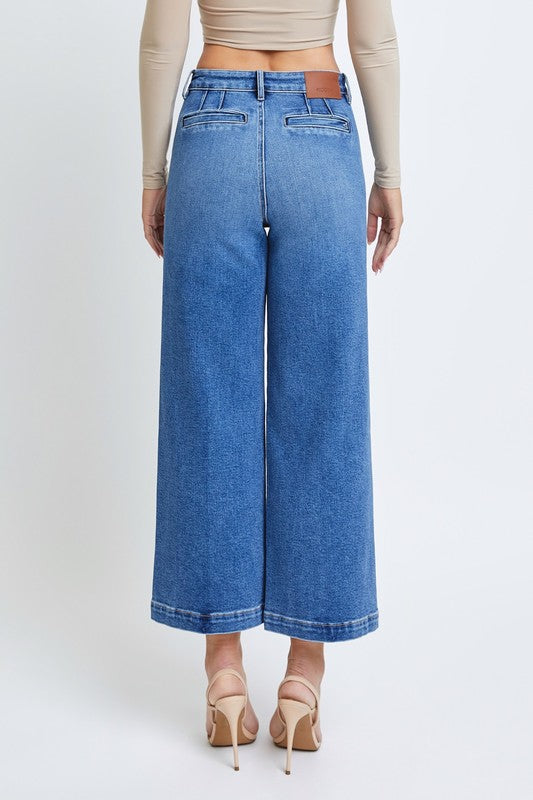 The Glory Dark Wash Clean Cropped Wide Leg Trouser