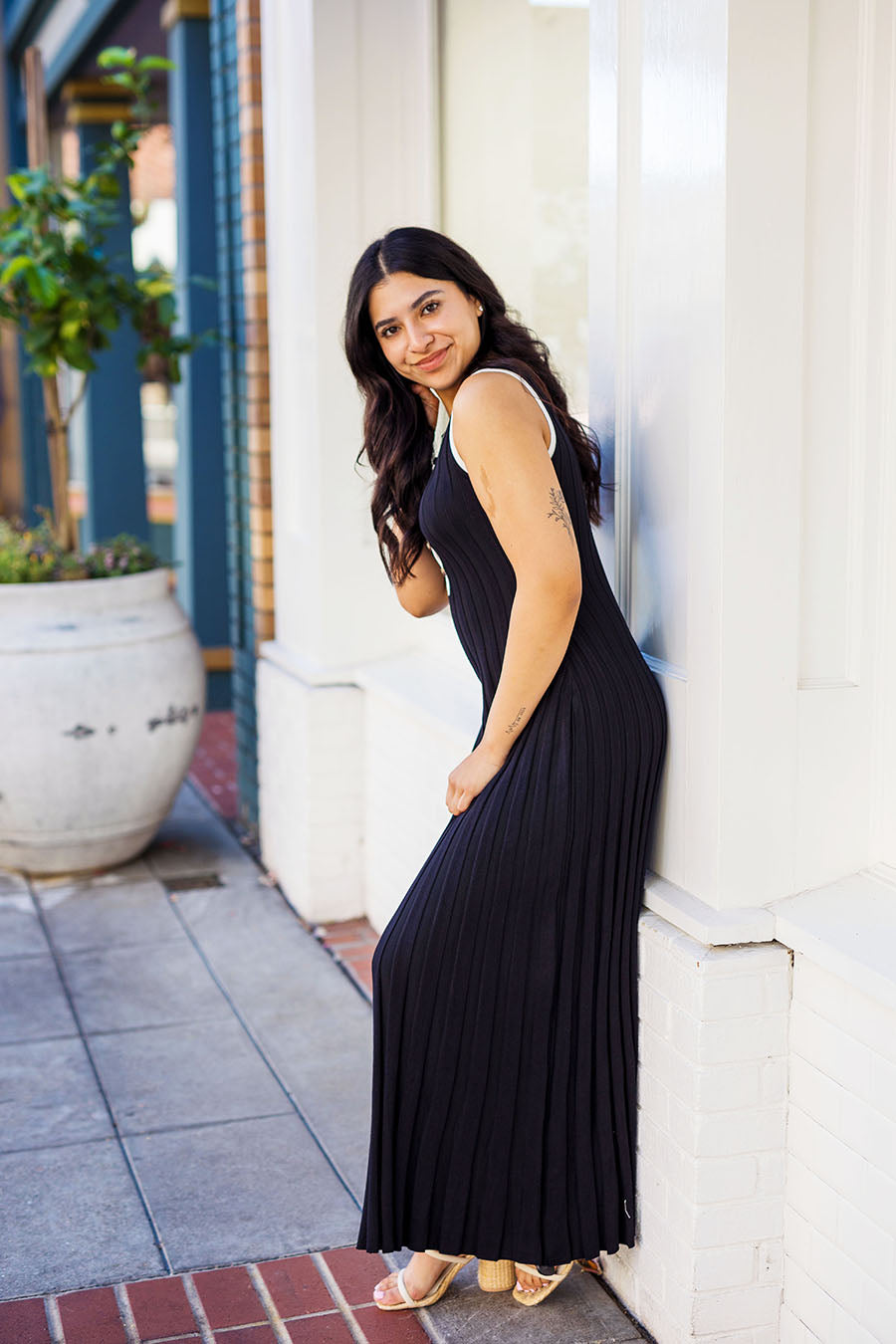 The Keeping In Contact Black Ribbed Maxi Dress