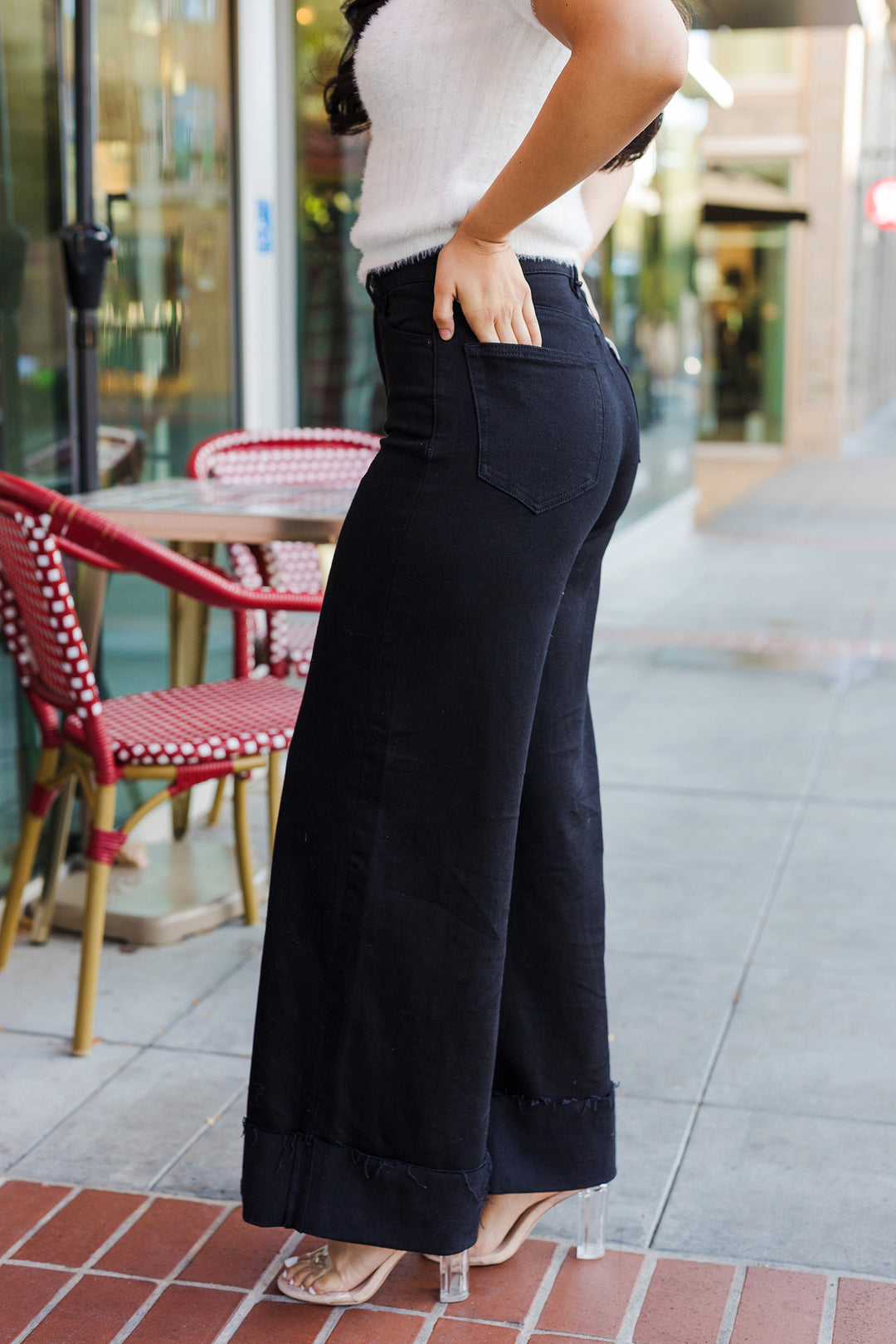 The Black Clean Stretch Cuffed 32in Inseam Wide Leg Jeans by Hidden