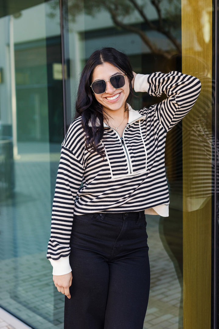 The Front & Center Striped Half-Zip Pullover