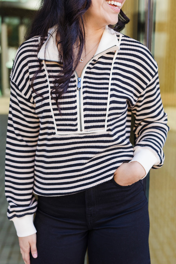 The Front & Center Striped Half-Zip Pullover