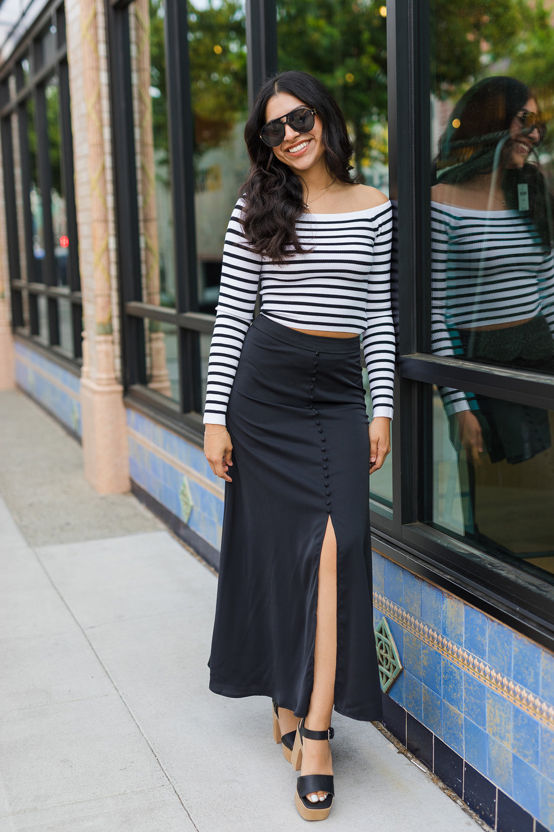 The Around Town Striped Off Shoulder Top