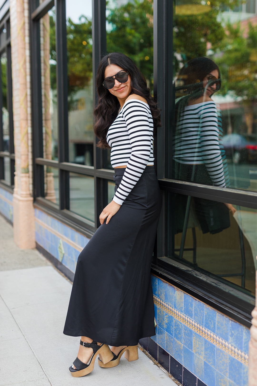 The Around Town Striped Off Shoulder Top