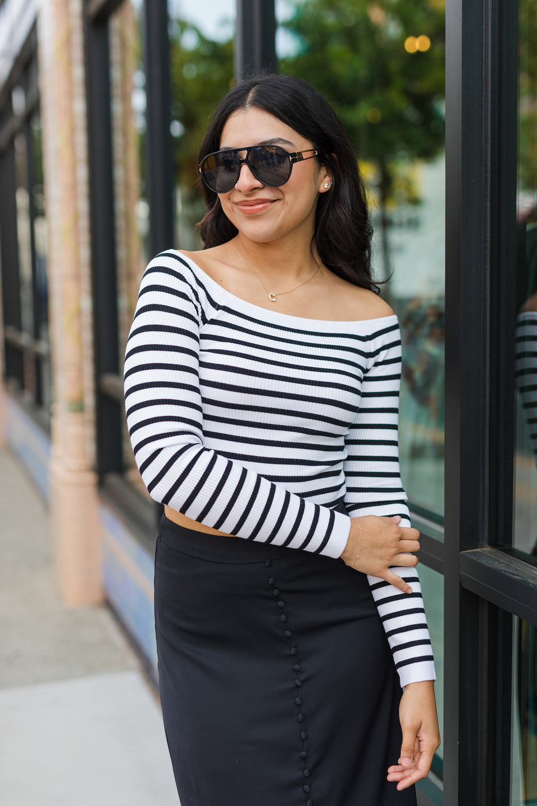 The Around Town Striped Off Shoulder Top