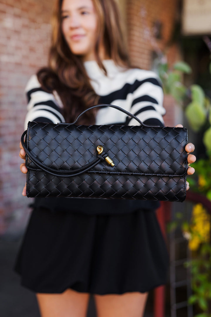 The Ada Top Handle Woven East West Clutch Crossbody