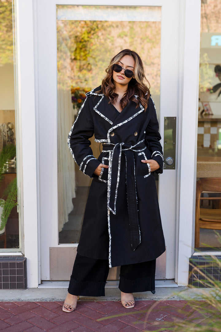 The London Calling Tweed Trim Trench Coat