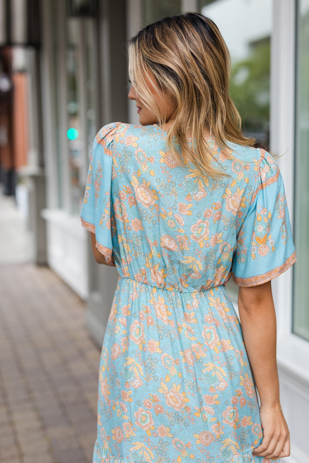 The Oceanside Dusty Blue Floral Print Maxi Dress