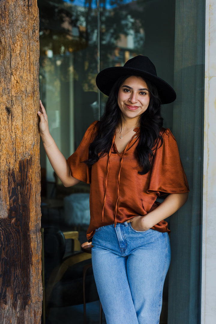 The Chocolate Drop Brown Satin Blouse