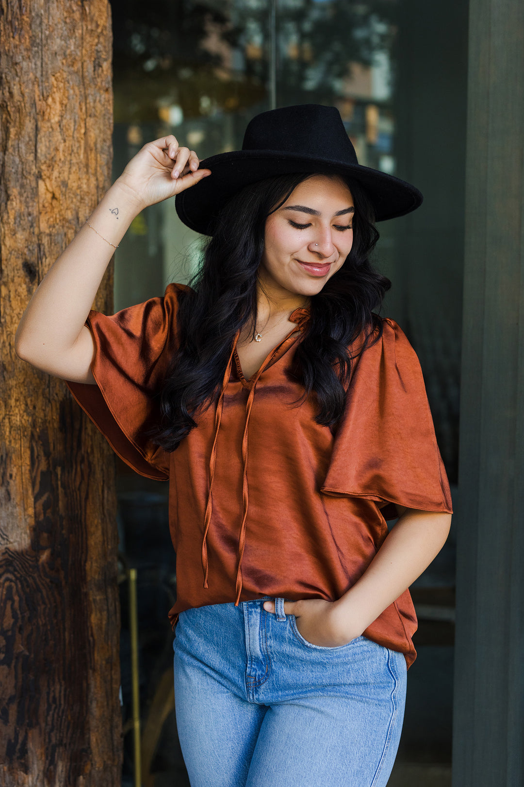 The Chocolate Drop Brown Satin Blouse