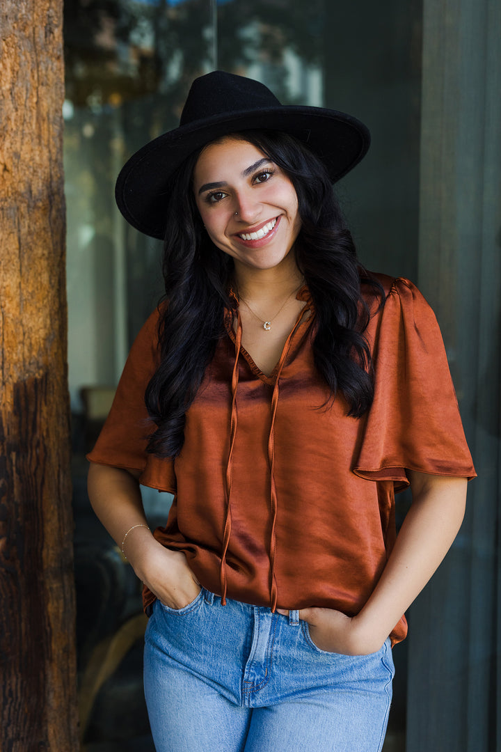 The Chocolate Drop Brown Satin Blouse