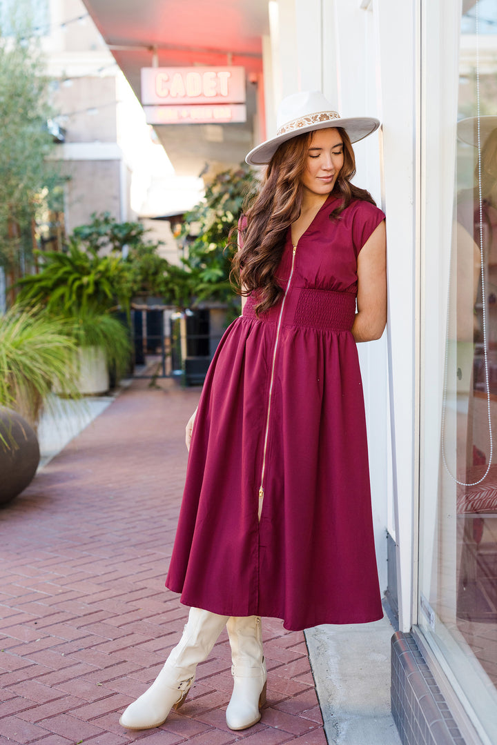 The Vintage Club Merlot Cap Sleeve Midi Dress