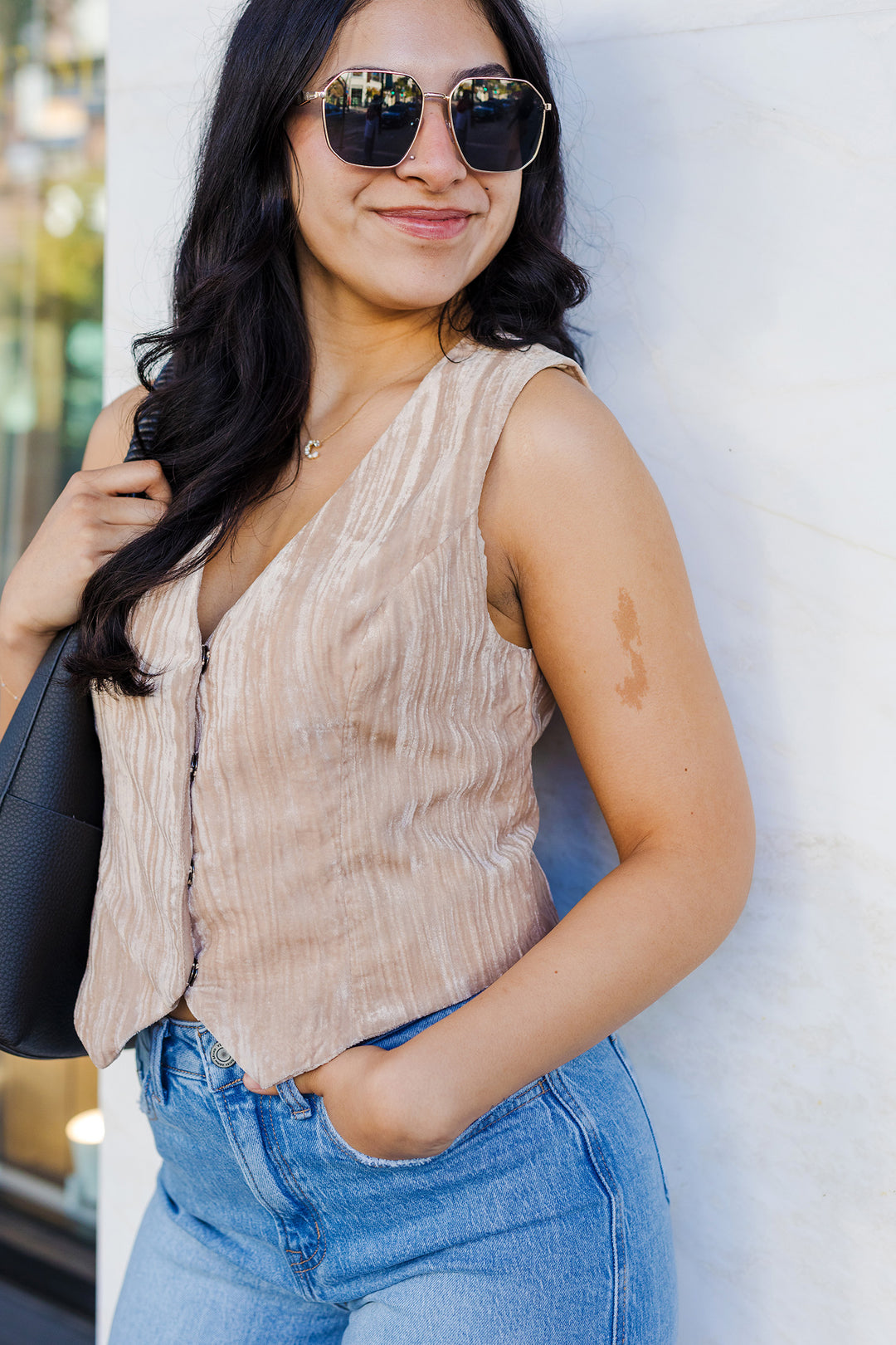 The Popping Champagne Velvet Vest