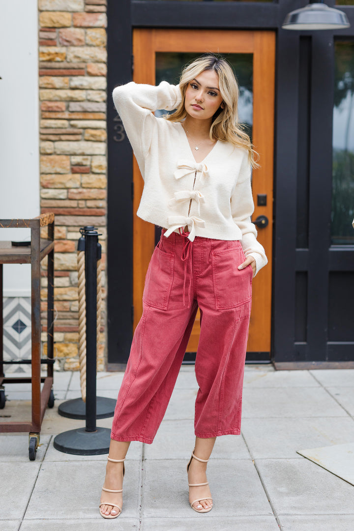 The What A Doll Cream Bow Detail Sweater