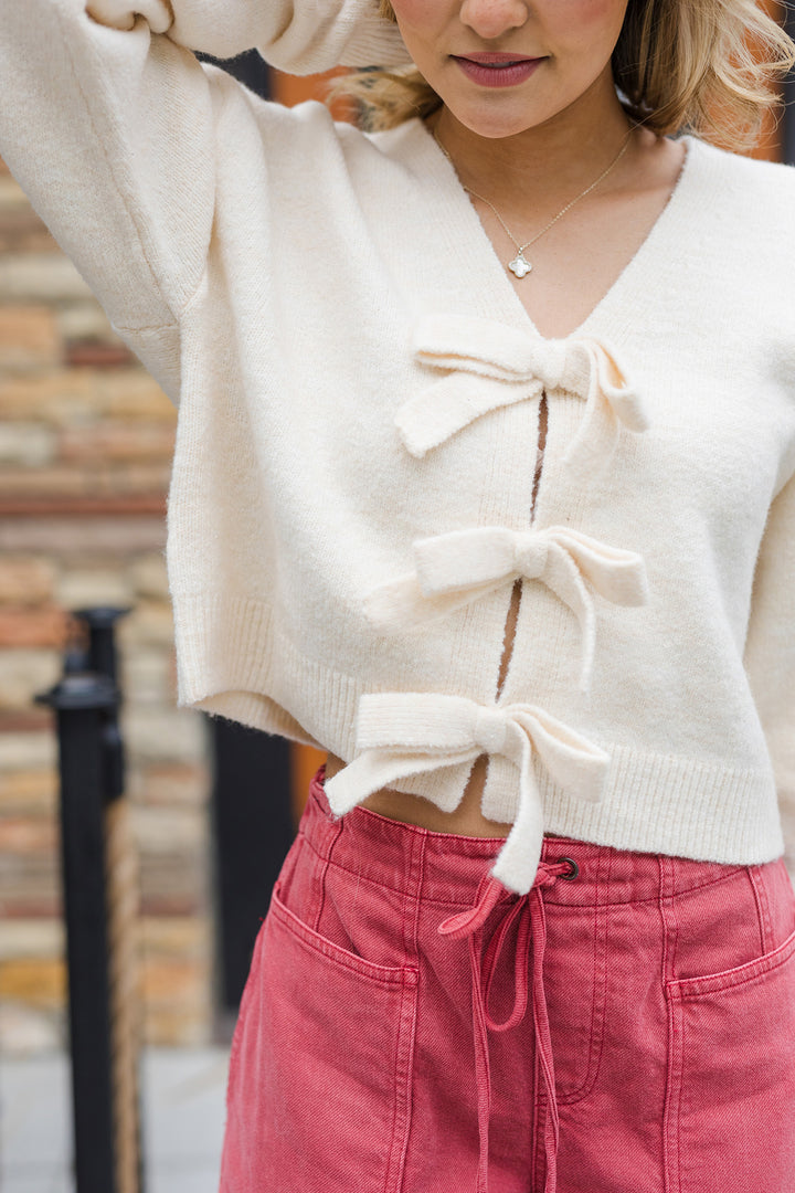 The What A Doll Cream Bow Detail Sweater