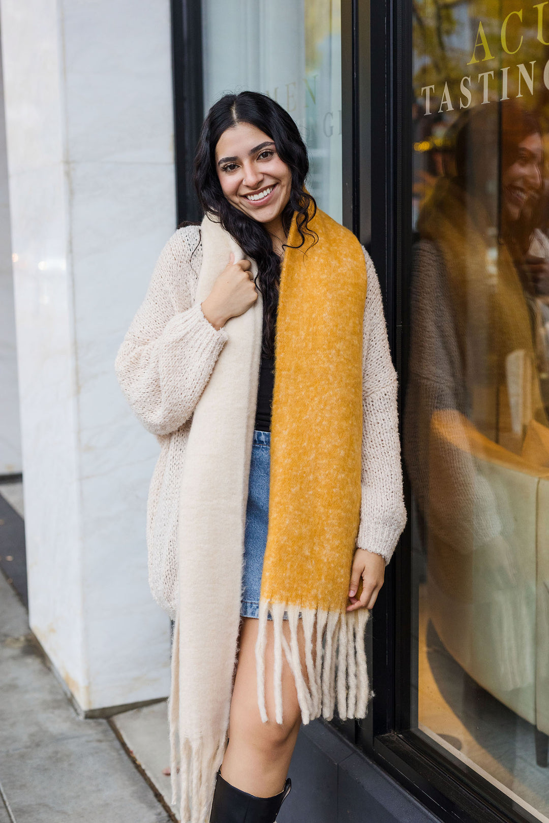 Cozy Solid Two Tone Tassel Scarf