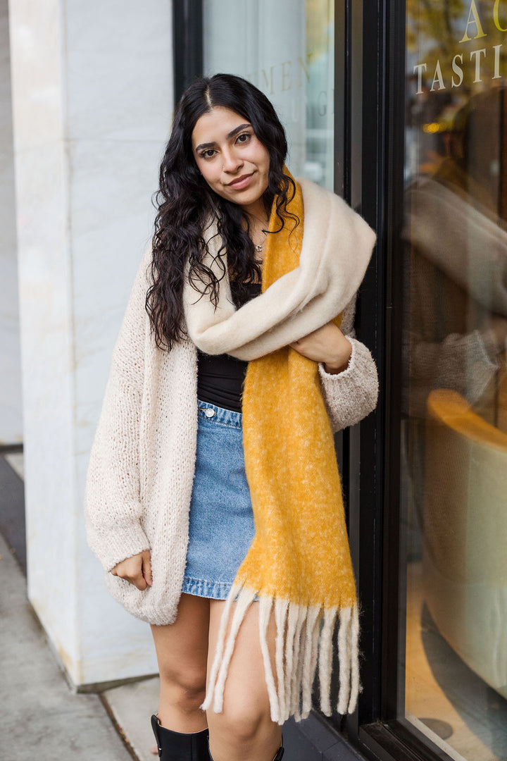 Cozy Solid Two Tone Tassel Scarf