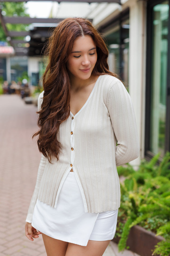 The Eleventh Hour Taupe Ribbed Knit Top