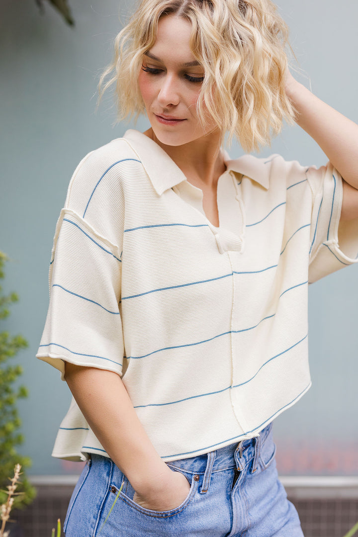 The Sausalito Striped Short Sleeve Pullover Sweater