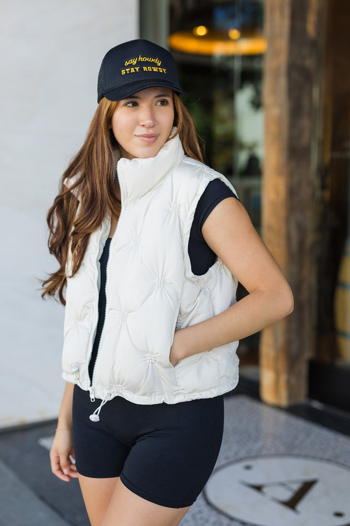 The Cool Intentions Beige Cropped Puffer Vest