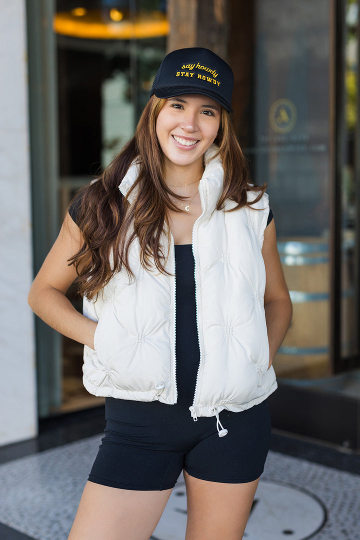 The Cool Intentions Beige Cropped Puffer Vest