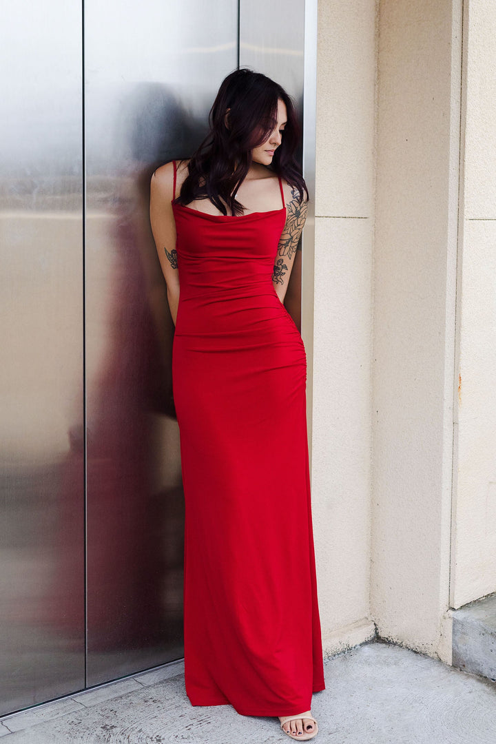 The Lady In Red Crimson Bodycon Maxi Dress