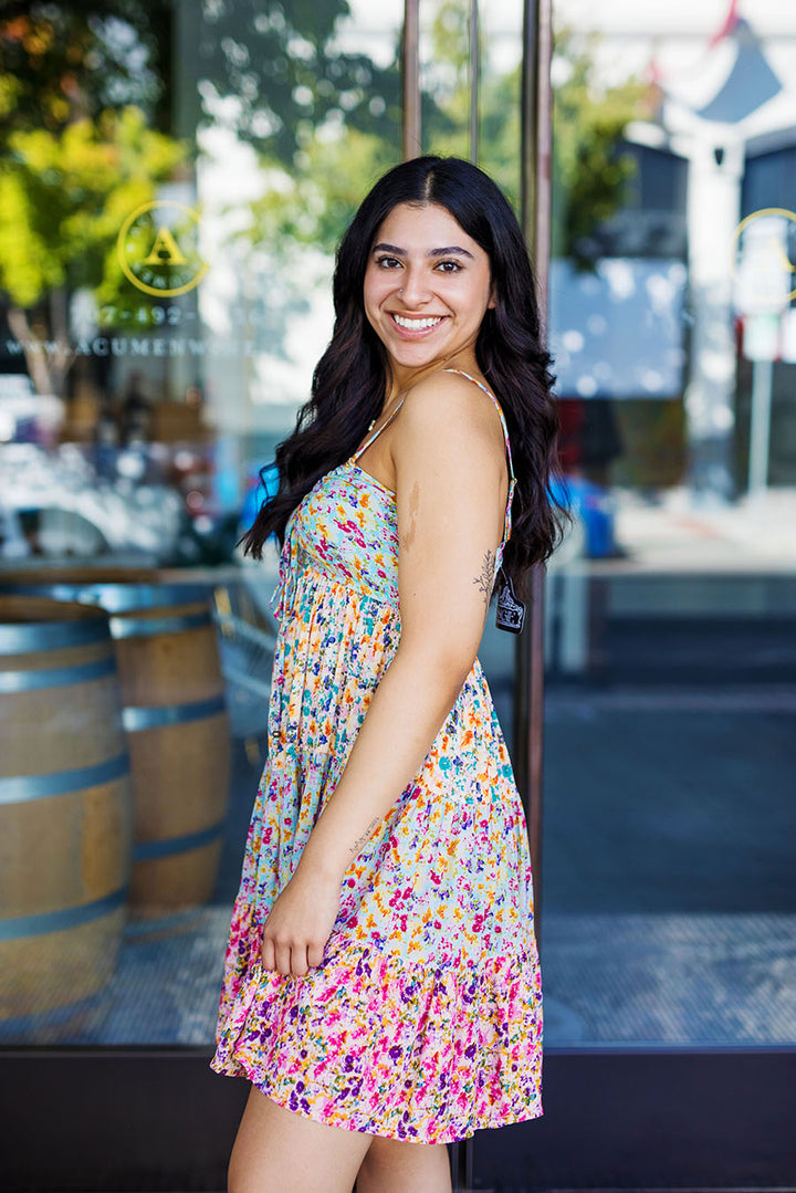 The In Bloom Floral Print Tiered Mini Dress