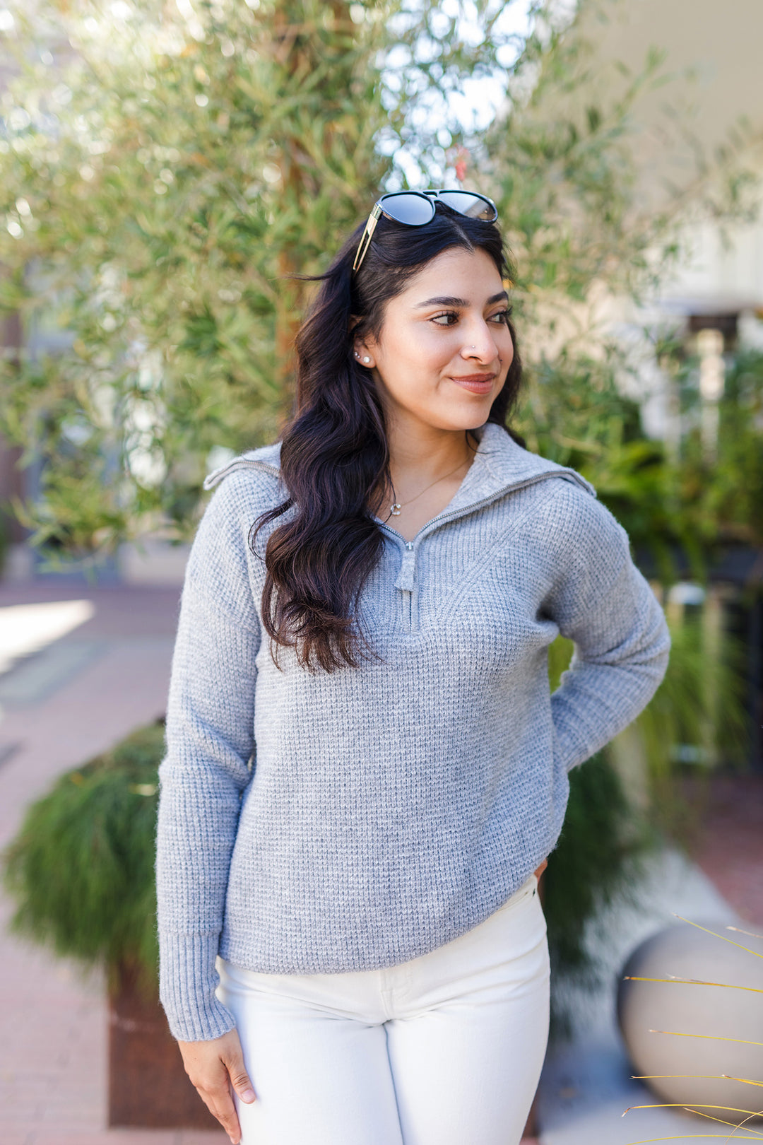 The Chilly Mornings Textured Half Zip Sweater