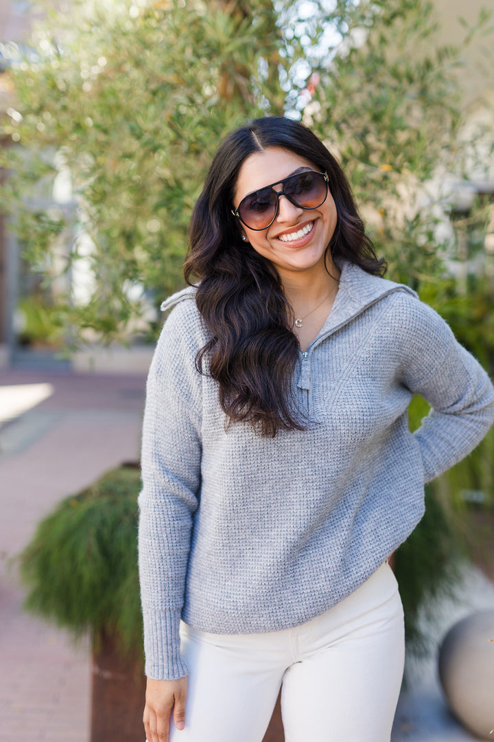 The Chilly Mornings Textured Half Zip Sweater