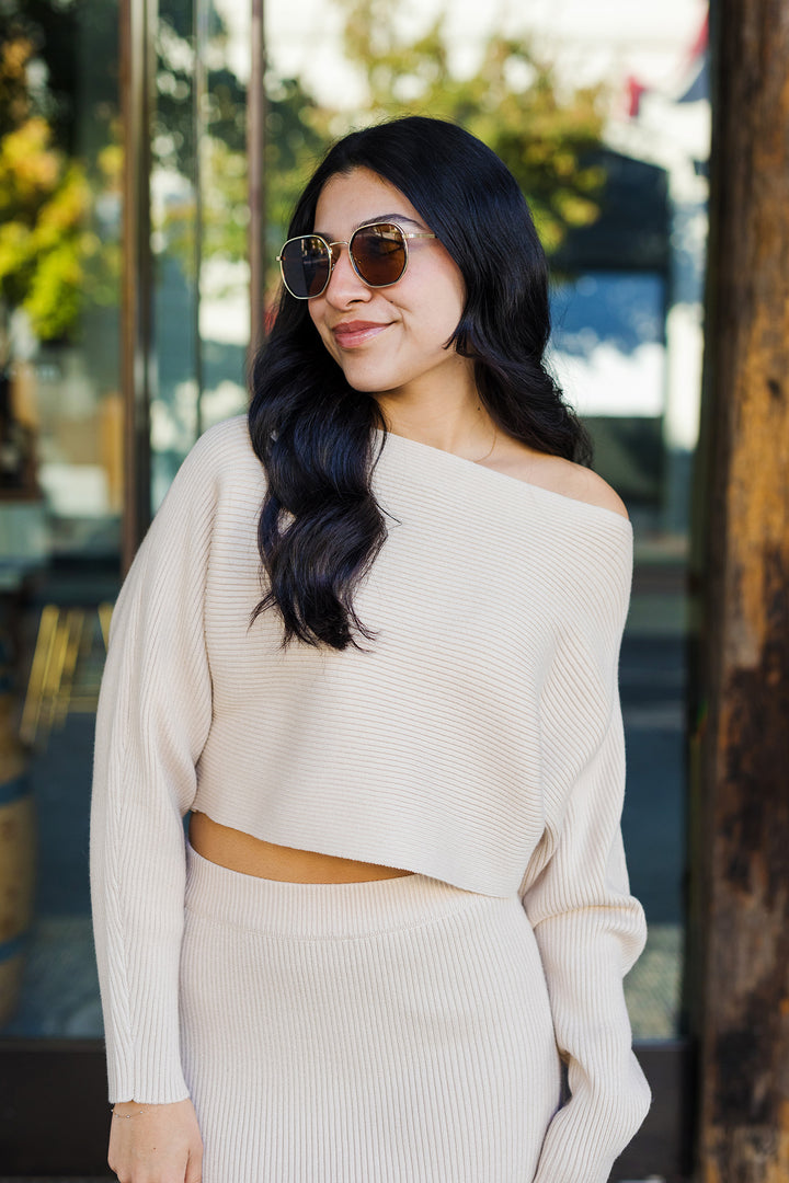 The Home Town Crop Knit Sweater and Midi Skirt Set