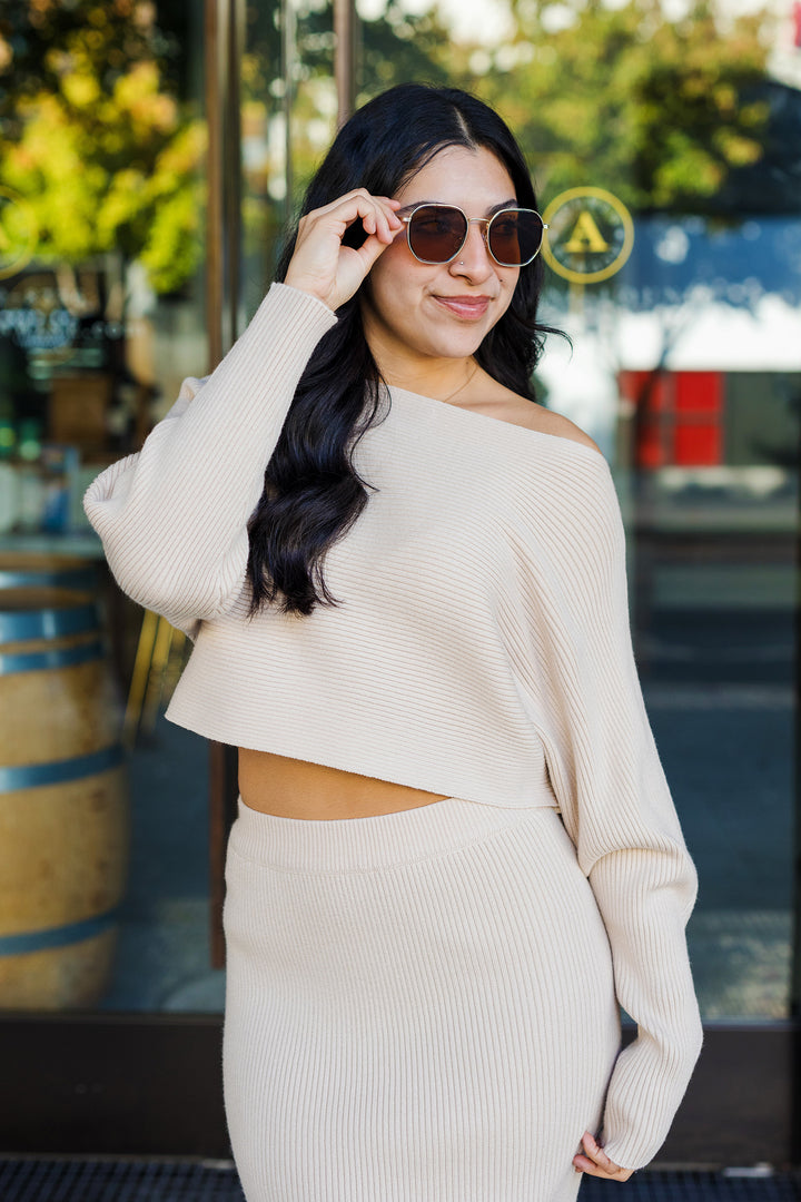 The Home Town Crop Knit Sweater and Midi Skirt Set