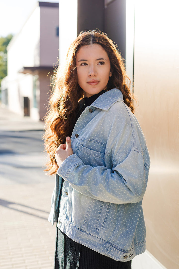 The Eyes Have It Denim Polka Dot Jacket