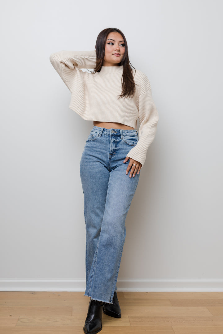 The Caroline Long Sleeve Ribbed Crop Sweater