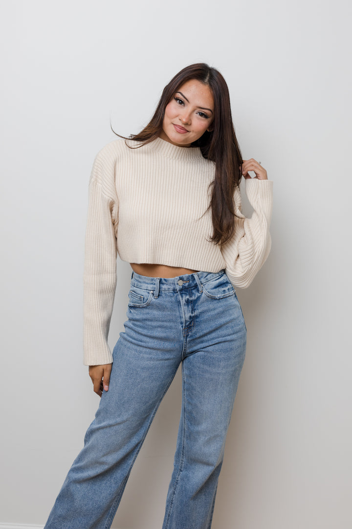 The Caroline Long Sleeve Ribbed Crop Sweater