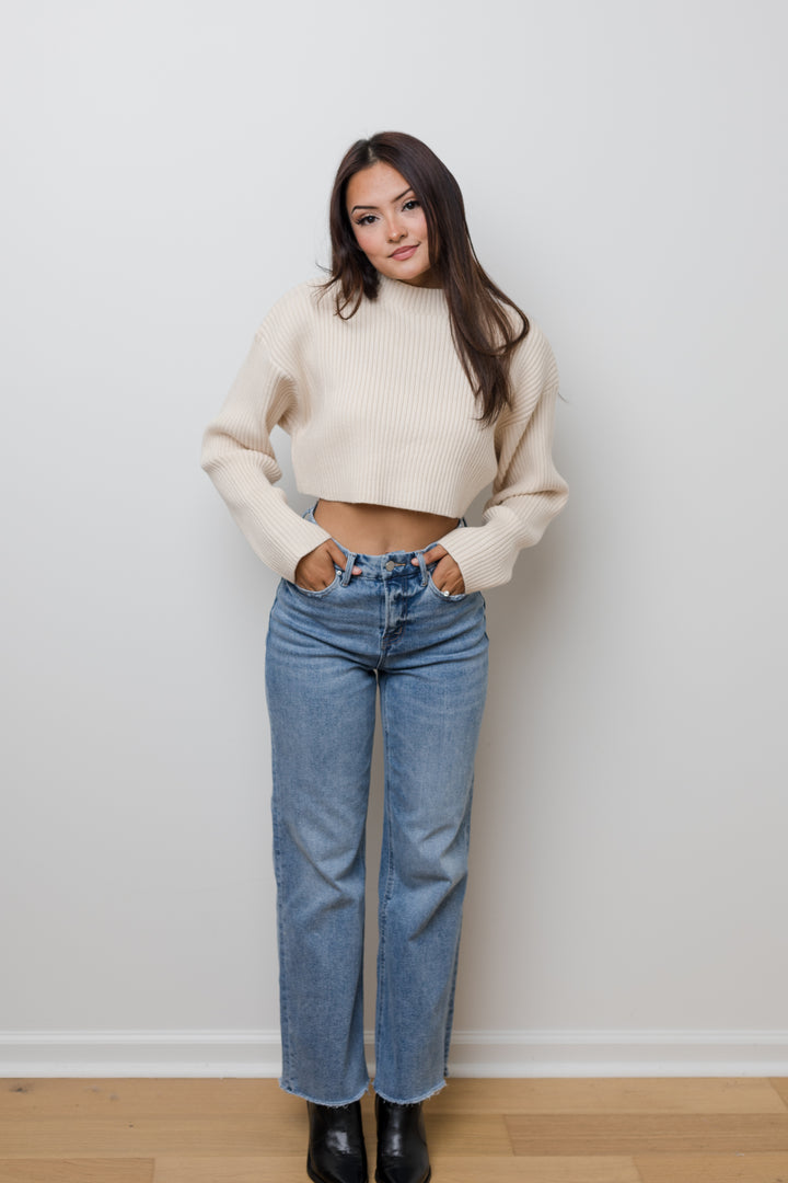 The Caroline Long Sleeve Ribbed Crop Sweater