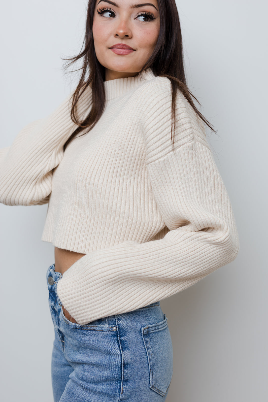 The Caroline Long Sleeve Ribbed Crop Sweater