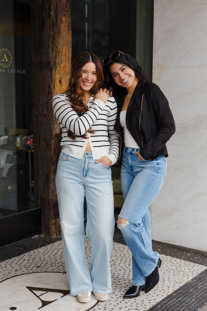 The Get In Line Navy Striped Cardigan Sweater