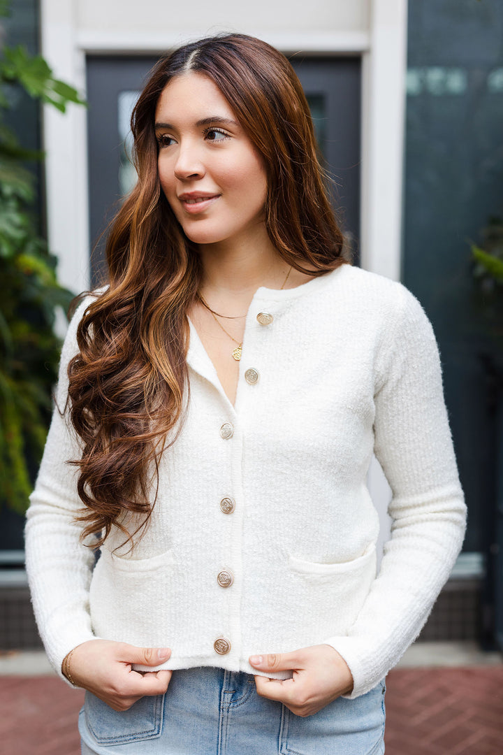 The Heart of Gold Ivory Cardigan Sweater