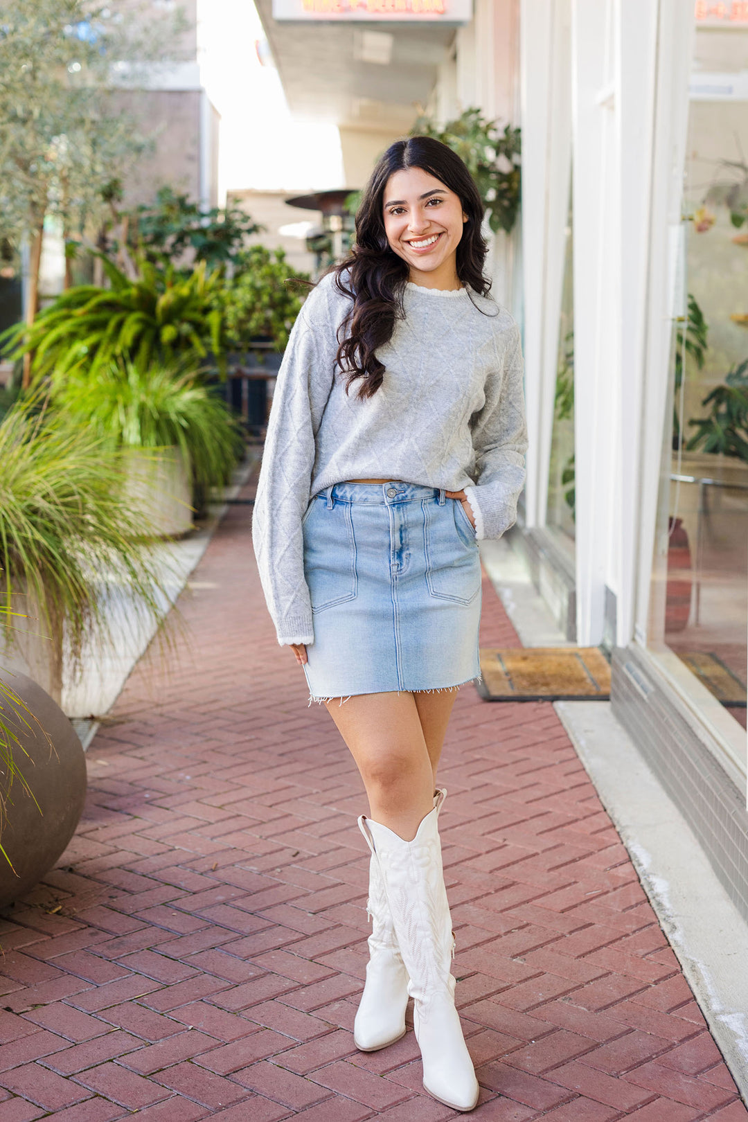 The Key To Success Scalloped Trim Cropped Sweater