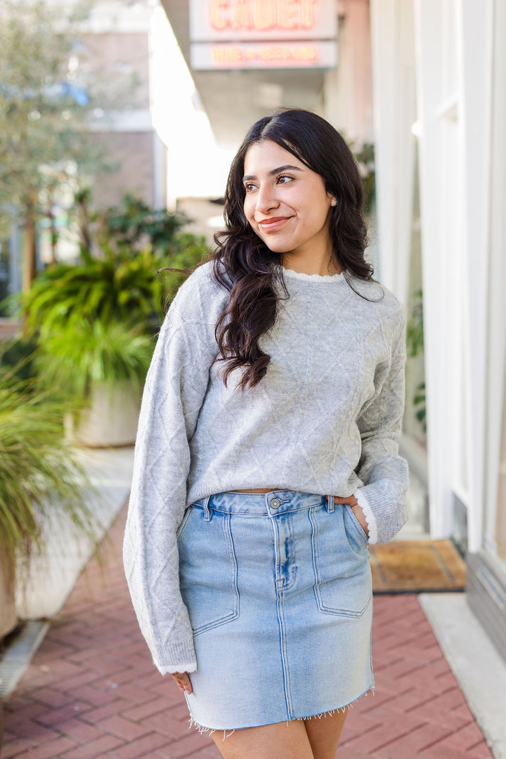 The Key To Success Scalloped Trim Cropped Sweater