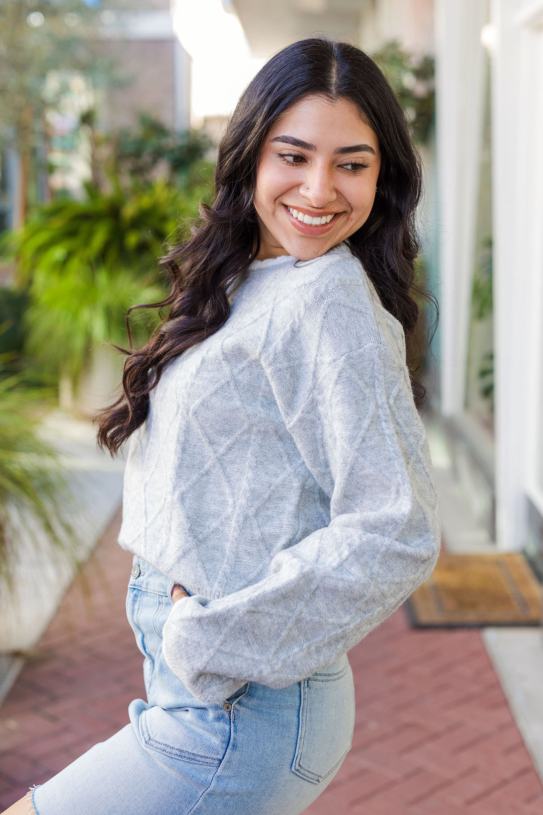 The Key To Success Scalloped Trim Cropped Sweater