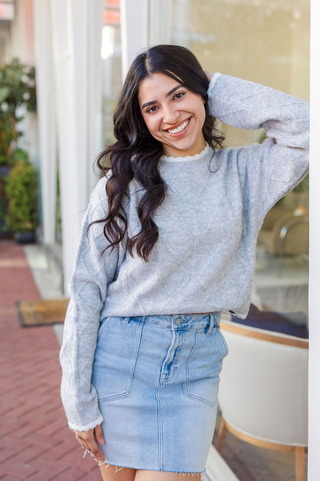 The Key To Success Scalloped Trim Cropped Sweater