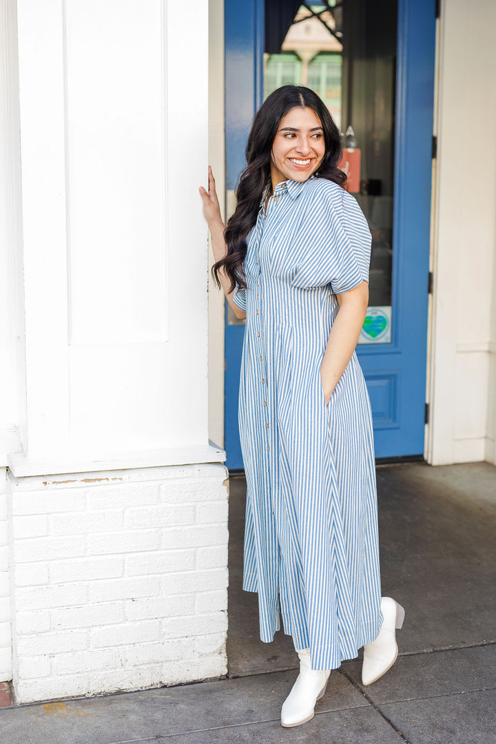 The Resort Blue Striped Maxi Dress