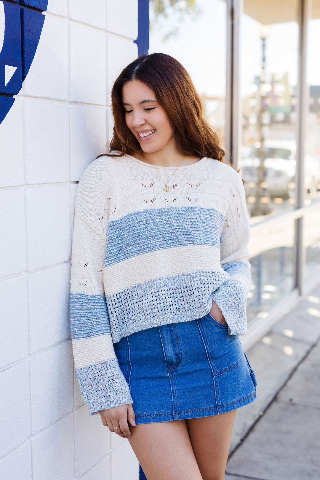 The Happy Place Pointelle Color Block Sweater