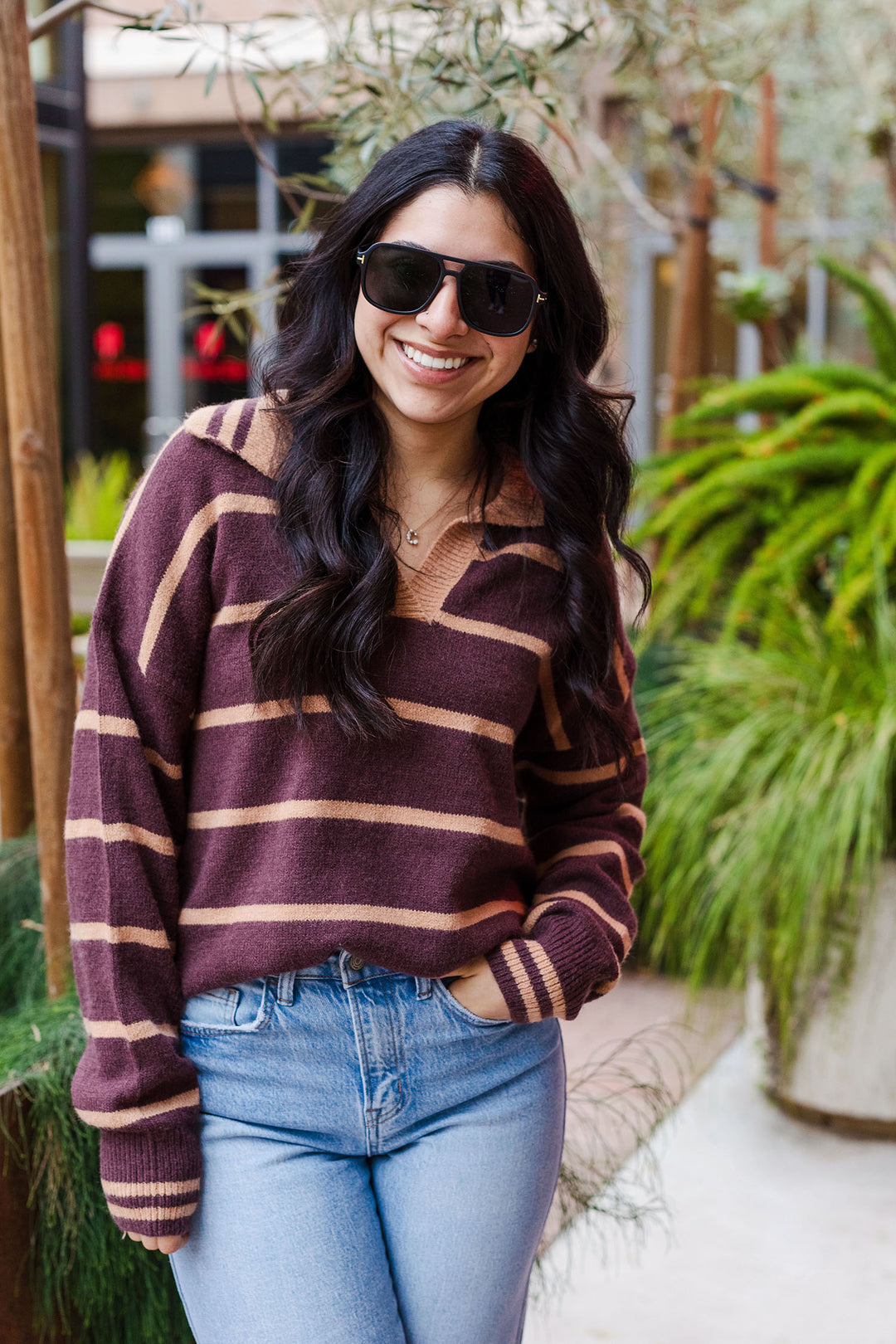 The Sweet As Caramel Striped Collared Sweater